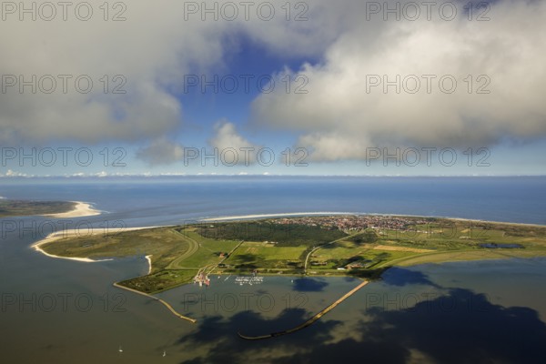 HAfen und Flinthörn, Wadden Sea, aerial view, Langeoog, North Sea, North Sea island, East Frisian Islands, Lower Saxony, Germany, Europe, birds-eyes view, aerial photography, aerial photography, aerial photography, overview, bird's eye view