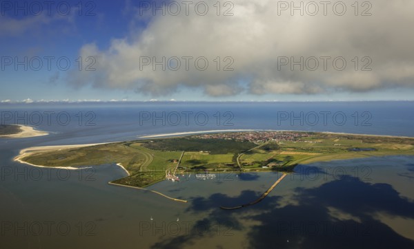 HAfen und Flinthörn, Wadden Sea, aerial view, Langeoog, North Sea, North Sea island, East Frisian Islands, Lower Saxony, Germany, Europe, birds-eyes view, aerial photography, aerial photography, aerial photography, overview, bird's eye view