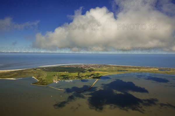 HAfen und Flinthörn, Wadden Sea, aerial view, Langeoog, North Sea, North Sea island, East Frisian Islands, Lower Saxony, Germany, Europe, birds-eyes view, aerial photography, aerial photography, aerial photography, overview, bird's eye view