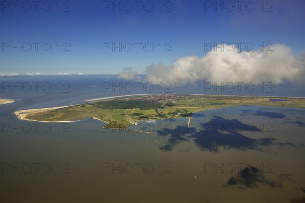 HAfen und Flinthörn, Wadden Sea, aerial view, Langeoog, North Sea, North Sea island, East Frisian Islands, Lower Saxony, Germany, Europe, birds-eyes view, aerial photography, aerial photography, aerial photography, overview, bird's eye view