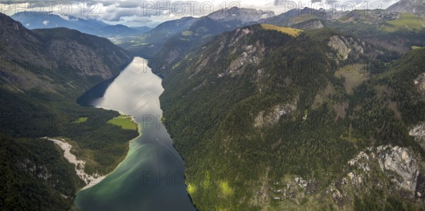 View of the Königssee from a small sports aeroplane, Schönau, Alps, Bavaria, Germany, Europe, aerial view, birds-eyes view, aerial photography, aerial photography, overview, bird's eye view