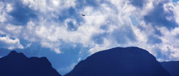 Motorised glider flying over the Alps, Salzburg, Alps, Austria, Europe, aerial view, birds-eyes view, aerial photography, aerial photography, overview, bird's eye view