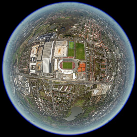 Eintracht Braunschweig stadium with west and east stands, Braunschweiger Turn- und Sportverein Eintracht von 1895 e. V. (BTSV), Bundesliga stadium, aerial view, aerial photography of the city of Braunschweig, Braunschweig, Ruhr area, Lower Saxony, Germany, Europe, birds-eyes view, aerial photography, aerial photography, overview, overview, bird's-eye view