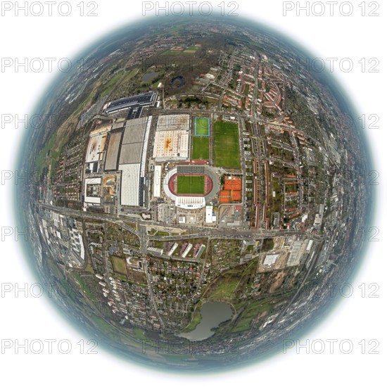 Eintracht Braunschweig stadium with west and east stands, Braunschweiger Turn- und Sportverein Eintracht von 1895 e. V. (BTSV), Bundesliga stadium, aerial view, aerial photography of the city of Braunschweig, Braunschweig, Ruhr area, Lower Saxony, Germany, Europe, birds-eyes view, aerial photography, aerial photography, overview, overview, bird's-eye view