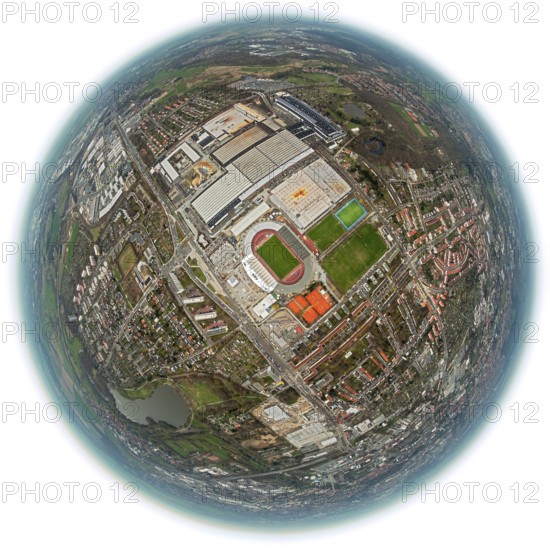 Eintracht Braunschweig stadium with west and east stands, Braunschweiger Turn- und Sportverein Eintracht von 1895 e. V. (BTSV), Bundesliga stadium, aerial view, aerial photography of the city of Braunschweig, Braunschweig, Ruhr area, Lower Saxony, Germany, Europe, birds-eyes view, aerial photography, aerial photography, overview, overview, bird's-eye view