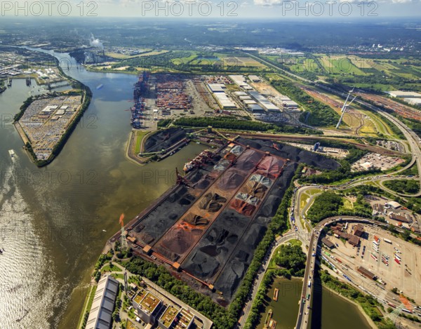 Sandauhafen, Hansaport, bulk goods, Hamburg harbour, Elbe, Hamburg, Free and Hanseatic City of Hamburg, Germany, Europe, aerial view, birds-eyes view, aerial photography, aerial photography, overview, overview, bird's eye view
