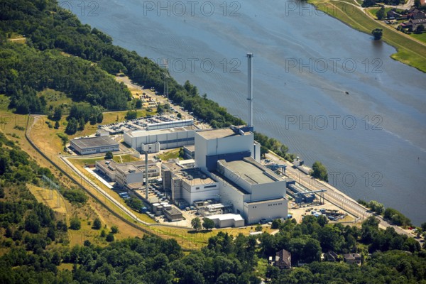 Geesthacht Energypark, Kernkraftwerk Krümmel GmbH, nuclear power plant on the Elbe, Geesthacht, Northern Germany, Schleswig-Holstein, Germany, Europe, aerial view, birds-eyes view, aerial photography, aerial photography, aerial photography, overview, bird's eye view