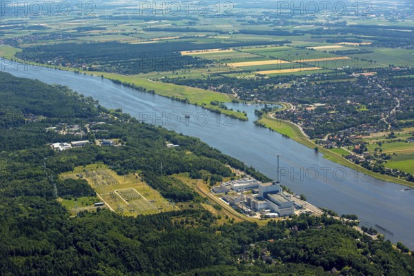Geesthacht Energypark, Kernkraftwerk Krümmel GmbH, nuclear power plant on the Elbe, Geesthacht, Northern Germany, Schleswig-Holstein, Germany, Europe, aerial view, birds-eyes view, aerial photography, aerial photography, aerial photography, overview, bird's eye view