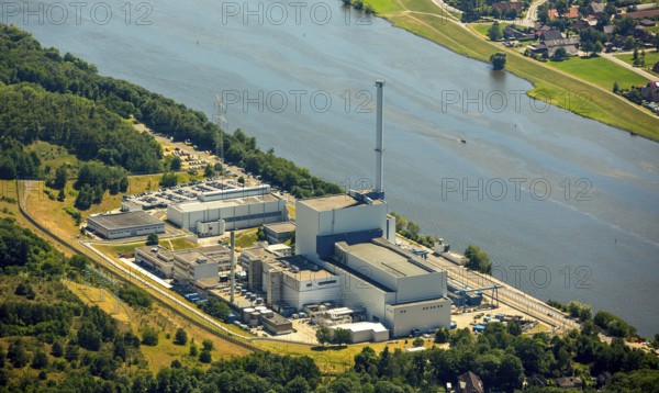 Geesthacht Energypark, Kernkraftwerk Krümmel GmbH, nuclear power plant on the Elbe, Geesthacht, Northern Germany, Schleswig-Holstein, Germany, Europe, aerial view, birds-eyes view, aerial photography, aerial photography, aerial photography, overview, bird's eye view