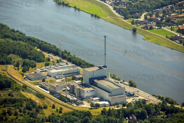 Geesthacht Energypark, Kernkraftwerk Krümmel GmbH, nuclear power plant on the Elbe, Geesthacht, Northern Germany, Schleswig-Holstein, Germany, Europe, aerial view, birds-eyes view, aerial photography, aerial photography, aerial photography, overview, bird's eye view