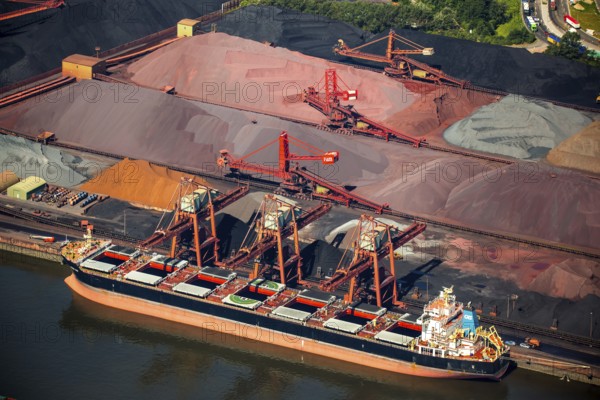 Sandauhafen, Hansaport, bulk goods, Hamburg harbour, Elbe, Hamburg, Free and Hanseatic City of Hamburg, Germany, Europe, aerial view, birds-eyes view, aerial photography, aerial photography, overview, overview, bird's eye view