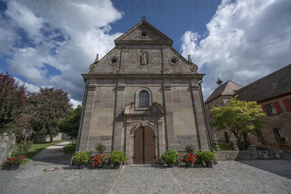 Baroque façade of St. Mary's Pilgrimage Church, third largest fortified church in Germany, built from 1461 to 1486, Hannberg, Middle Franconia, Bavaria, Germany