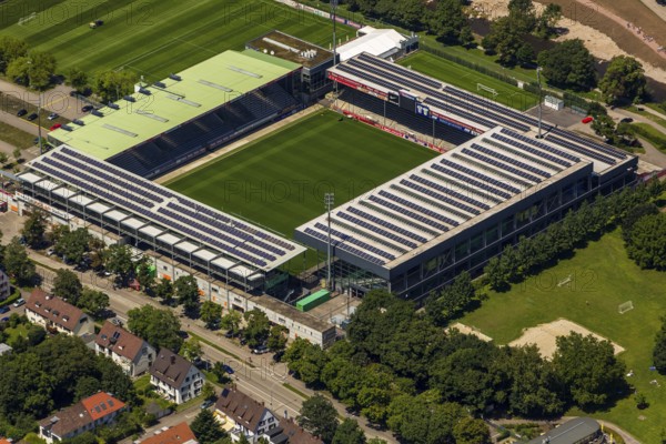 FC Freiburg stadium, Bundesliga stadium, first Bundesliga, MAGE Solar Stadium, football stadium, Freiburg im Breisgau, Breisgau, Baden-Württemberg, Germany, Europe, aerial photo, birds-eyes view, aerial photograph, aerial photography, aerial photography, overview, overview, bird's eye view, university city, trinational metropolitan region Upper Rhine