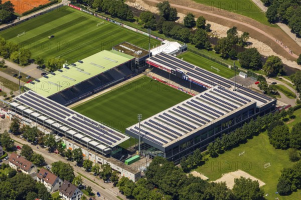 FC Freiburg stadium, Bundesliga stadium, first Bundesliga, MAGE Solar Stadium, football stadium, Freiburg im Breisgau, Breisgau, Baden-Württemberg, Germany, Europe, aerial photo, birds-eyes view, aerial photograph, aerial photography, aerial photography, overview, overview, bird's eye view, university city, trinational metropolitan region Upper Rhine