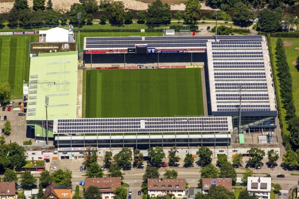 FC Freiburg stadium, Bundesliga stadium, first Bundesliga, MAGE Solar Stadium, football stadium, Freiburg im Breisgau, Breisgau, Baden-Württemberg, Germany, Europe, aerial photo, birds-eyes view, aerial photograph, aerial photography, aerial photography, overview, overview, bird's eye view, university city, trinational metropolitan region Upper Rhine
