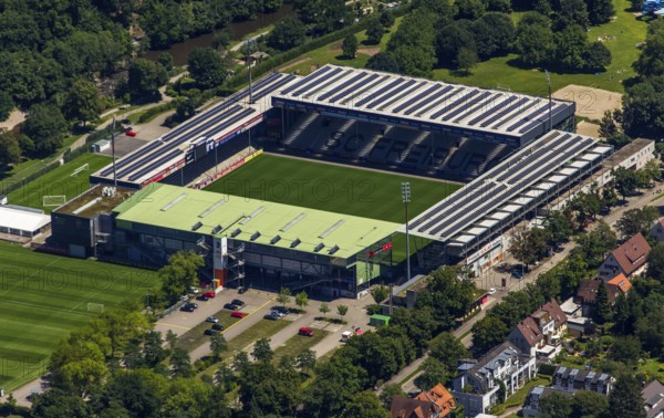 FC Freiburg stadium, Bundesliga stadium, first Bundesliga, MAGE Solar Stadium, football stadium, Freiburg im Breisgau, Breisgau, Baden-Württemberg, Germany, Europe, aerial photo, birds-eyes view, aerial photograph, aerial photography, aerial photography, overview, overview, bird's eye view, university city, trinational metropolitan region Upper Rhine