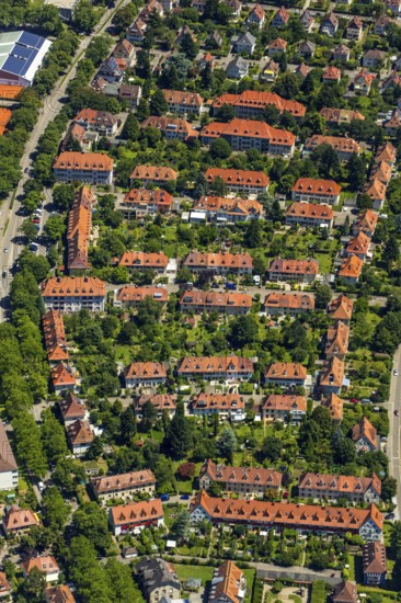 Residential streets in the forest lake neighbourhood on Schwarzwaldstrasse, Freiburg im Breisgau, Breisgau, Baden-Württemberg, Germany, Europe, aerial view, birds-eyes view, aerial photography, aerial photography, overview, bird's eye view, university city, trinational metropolitan region Upper Rhine