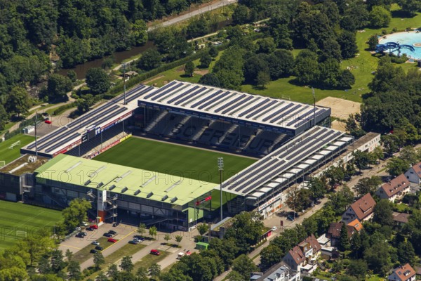 FC Freiburg stadium, Bundesliga stadium, first Bundesliga, MAGE Solar Stadium, football stadium, Freiburg im Breisgau, Breisgau, Baden-Württemberg, Germany, Europe, aerial photo, birds-eyes view, aerial photograph, aerial photography, aerial photography, overview, overview, bird's eye view, university city, trinational metropolitan region Upper Rhine