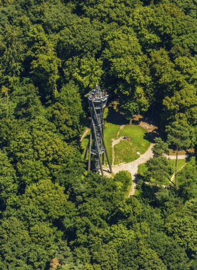 Schlossberg tower on the Schlossberg, Freiburg im Breisgau, Breisgau, Baden-Württemberg, Germany, Europe, aerial view, birds-eyes view, aerial photography, aerial photography, overview, bird's eye view, university city, trinational metropolitan region Upper Rhine