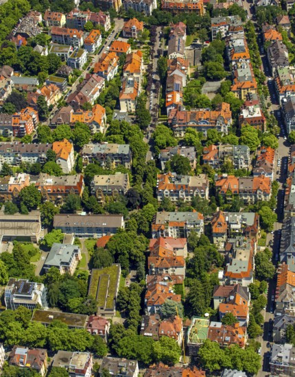 Residential buildings in Freiburg, Freiburg im Breisgau, Breisgau, Baden-Württemberg, Germany, Europe, aerial view, birds-eyes view, aerial photography, aerial photography, overview, bird's eye view, university city, trinational metropolitan region Upper Rhine