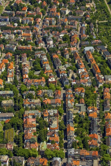 Residential buildings in Freiburg, Freiburg im Breisgau, Breisgau, Baden-Württemberg, Germany, Europe, aerial view, birds-eyes view, aerial photography, aerial photography, overview, bird's eye view, university city, trinational metropolitan region Upper Rhine