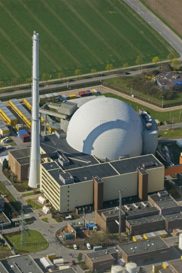 Nuclear power plant Grohnde, nuclear power plant, nuclear power plant on the Weser, pressurised water reactor of Siemens, KWG, aerial photograph, aerial photograph of Grohnde Emmerthal, Emmerthal, Lower Saxony, Germany, Europe, aerial photograph, birds-eyes view, aerial photograph, aerial photography, aerial photography, overview, overview, bird's eye view