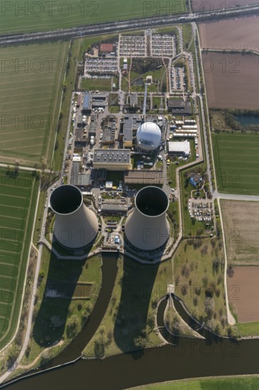 Nuclear power plant Grohnde, nuclear power plant, nuclear power plant on the Weser, cooling towers, pressurised water reactor of the company Siemens, KWG, aerial photograph, aerial photograph of Grohnde Emmerthal, Emmerthal, Lower Saxony, Germany, Europe, aerial photograph, birds-eyes view, aerial photograph, aerial photography, aerial photography, overview, bird's eye view