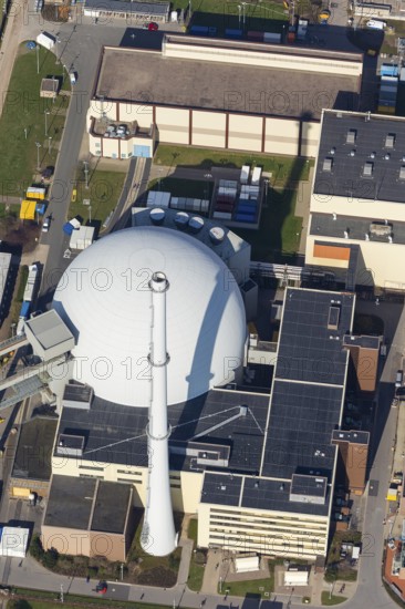 Nuclear power plant Grohnde, nuclear power plant, nuclear power plant on the Weser, pressurised water reactor of Siemens, KWG, aerial photograph, aerial photograph of Grohnde Emmerthal, Emmerthal, Lower Saxony, Germany, Europe, aerial photograph, birds-eyes view, aerial photograph, aerial photography, aerial photography, overview, overview, bird's eye view