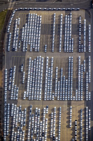 UniKai shipping of cars and lorries to Africa, car queues, car dump, cargo vehicles, new vehicles, car loading, Hamburg, Germany, Europe, aerial photo, birds-eyes view, aerial photography, aerial photography, aerial photography, overview, bird's eye view