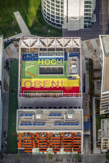 Sports facilities on a roof in HafenCity, Hamburg, Germany, Europe, aerial view, birds-eyes view, aerial photography, aerial photography, overview, bird's eye view