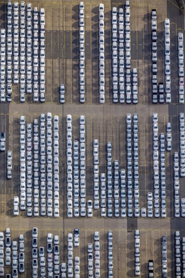 UniKai shipping of cars and lorries to Africa, car queues, car dump, cargo vehicles, new vehicles, car loading, Hamburg, Germany, Europe, aerial photo, birds-eyes view, aerial photography, aerial photography, aerial photography, overview, bird's eye view