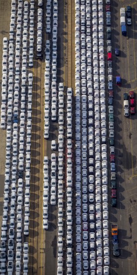 UniKai shipping of cars and lorries to Africa, car queues, car dump, cargo vehicles, new vehicles, car loading, Hamburg, Germany, Europe, aerial photo, birds-eyes view, aerial photography, aerial photography, aerial photography, overview, bird's eye view