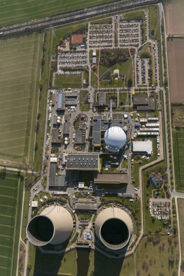 Nuclear power plant Grohnde, nuclear power plant, nuclear power plant on the Weser, cooling towers, pressurised water reactor of the company Siemens, KWG, aerial photograph, aerial photograph of Grohnde Emmerthal, Emmerthal, Lower Saxony, Germany, Europe, aerial photograph, birds-eyes view, aerial photograph, aerial photography, aerial photography, overview, bird's eye view