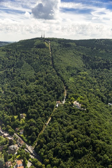 Alte Königstuhlbahn, historical mountain railway to Köigstuhl Heidelberg, Heidelberg, Rhein-Neckar-Kreis, Baden-Württemberg, Germany, Europe, aerial view, birds-eyes view, aerial photography, aerial photography, overview, bird's eye view