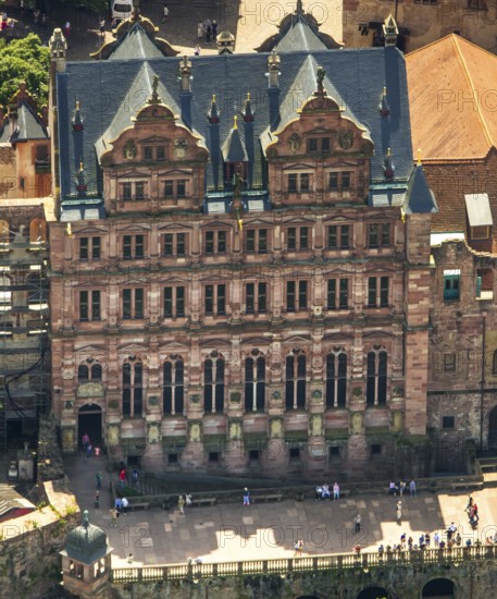 Heidelberg Castle, Heidelberg Castle, Heidelberg Castle Ruins, Friedrichsbau, Heidelberg, Rhein-Neckar-Kreis, Baden-Württemberg, Germany, Europe, aerial view, birds-eyes view, aerial photography, aerial photography, overview, bird's eye view