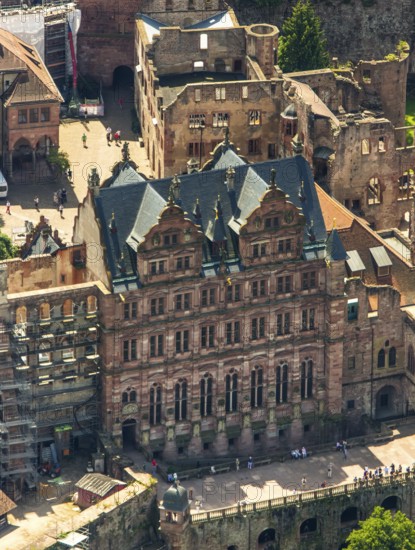 Heidelberg Castle, Heidelberg Castle, Heidelberg Castle Ruins, Friedrichsbau, Heidelberg, Rhein-Neckar-Kreis, Baden-Württemberg, Germany, Europe, aerial view, birds-eyes view, aerial photography, aerial photography, overview, bird's eye view