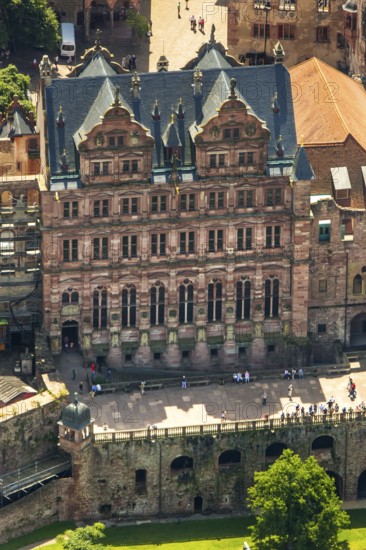 Heidelberg Castle, Heidelberg Castle, Heidelberg Castle Ruins, Friedrichsbau, Heidelberg, Rhein-Neckar-Kreis, Baden-Württemberg, Germany, Europe, aerial view, birds-eyes view, aerial photography, aerial photography, overview, bird's eye view