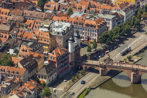 Old Town of Heidelbeerg, Old Bridge and Tor tor of the Aöten Bridge, Heidelberg, Rhein-Neckar-Kreis, Baden-Württemberg, Germany, Europe, aerial view, birds-eyes view, aerial photography, aerial photography, overview, bird's eye view