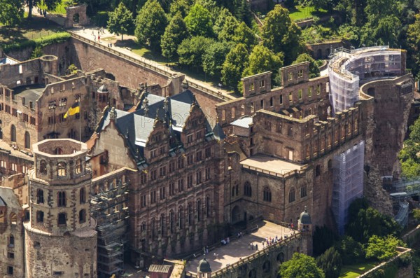 Heidelberg Castle, Heidelberg Castle, Heidelberg Castle Ruins, Friedrichsbau, Heidelberg, Rhein-Neckar-Kreis, Baden-Württemberg, Germany, Europe, aerial view, birds-eyes view, aerial photography, aerial photography, overview, bird's eye view