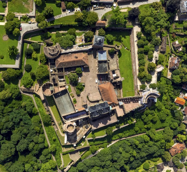 Heidelberg Castle, Heidelberg Castle, Heidelberg Castle Ruins, vertical photography, Heidelberg, Rhein-Neckar-Kreis, Baden-Württemberg, Germany, Europe, aerial photography, birds-eyes view, aerial photography, aerial photography, overview, bird's eye view