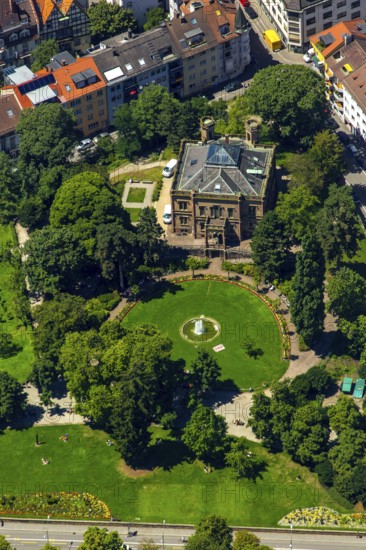 Colombischlössle manor house of Countess Maria Antonia Gertrudis von Zea Bermudez y Colombi, according to plans by Freiburg architect Georg Jakob Schneider, Tudor style, Freiburg im Breisgau, Breisgau, Baden-Württemberg, Germany, Europe, aerial view, birds-eyes view, aerial photograph, aerial photography, aerial photography, overview, bird's eye view, university town, trinational metropolitan region Upper Rhine