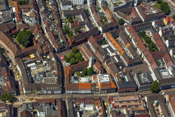 Freiburg im Breisgau, old town, Breisgau, Baden-Württemberg, Germany, Europe, aerial view, birds-eyes view, aerial photography, aerial photography, overview, bird's-eye view, university city, trinational metropolitan region Upper Rhine