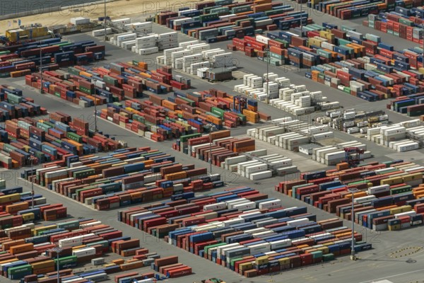 Container port, Waltershofer Hafen, container ships, Eurogate, Eurogate Container Terminal, Port of Hamburg, Hamburg, Germany, Europe, aerial view, birds-eyes view, aerial photography, aerial photography, overview, bird's eye view