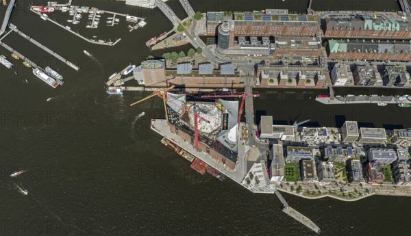 Speicherstadt, HafenCity, Elbe, Elbphilharmonie Hamburg am Kaiserkai, Hamburg harbour, Hamburg, Germany, Europe, aerial view, birds-eyes view, aerial photography, aerial photography, overview, overview, bird's eye view