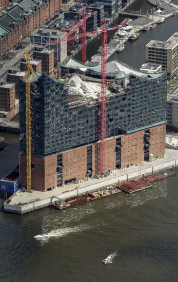 Speicherstadt, HafenCity, Elbe, Elbphilharmonie Hamburg am Kaiserkai, Hamburg harbour, Hamburg, Germany, Europe, aerial view, birds-eyes view, aerial photography, aerial photography, overview, overview, bird's eye view
