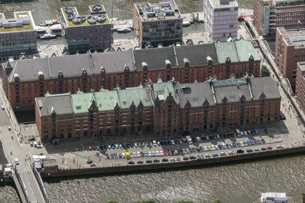 Speicherstadt, HafenCity, Elbe, Hamburg am Kaiserkai, Hamburg harbour, Hamburg, Germany, Europe, aerial view, birds-eyes view, aerial photography, aerial photography, overview, overview, bird's eye view