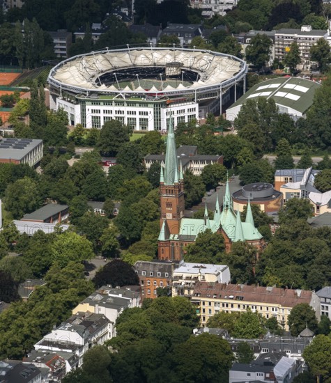 Rothenbaum Sport GmbH, Rothenbaum Arena, in front of Johanniskirche, Hamburg, Germany, Europe, aerial view, birds-eyes view, aerial photography, aerial photography, overview, overview, bird's eye view