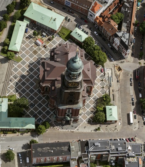Tower of St Michael's Church, St Michael's Church, Hamburg, Germany, Europe, aerial view, birds-eyes view, aerial photography, aerial photography, overview, overview, bird's eye view