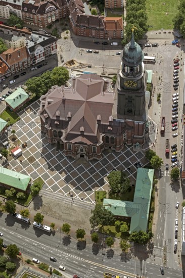 Tower of St Michael's Church, St Michael's Church, Hamburg, Germany, Europe, aerial view, birds-eyes view, aerial photography, aerial photography, overview, overview, bird's eye view