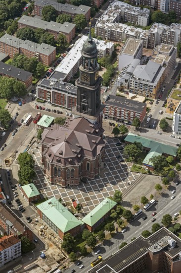 Tower of St Michael's Church, St Michael's Church, Hamburg, Germany, Europe, aerial view, birds-eyes view, aerial photography, aerial photography, overview, overview, bird's eye view